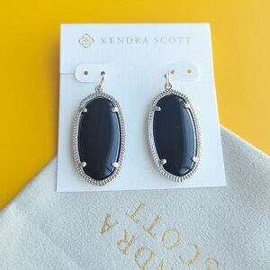 kendra scott Elle Silver Black Opaque Glass Drop Earrings
